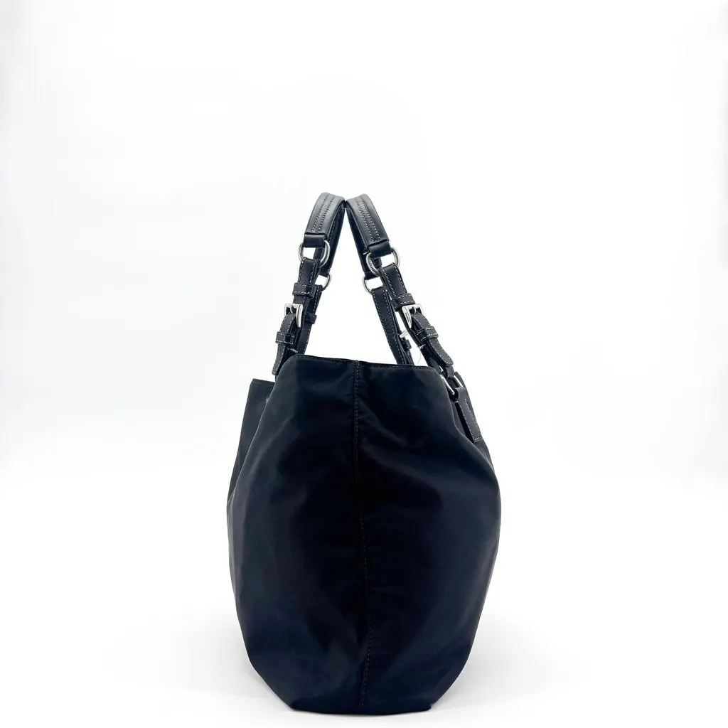 Prada Tessuto Nylon Saffiano Tote Bag Black Black Polyamide Good - Model View