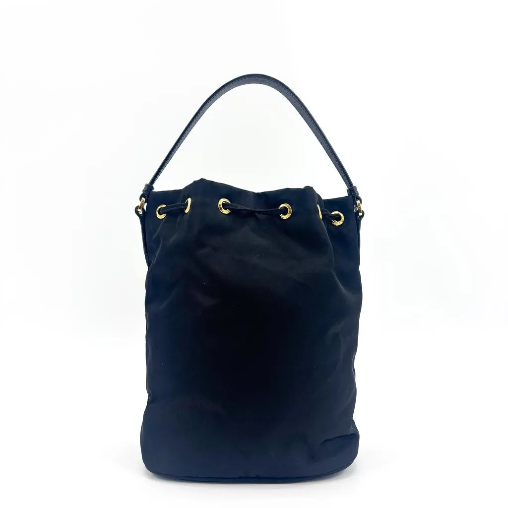 Prada Re-Nylon Duet Bucket Bag Black Gold Black Polyamide Good - Back View