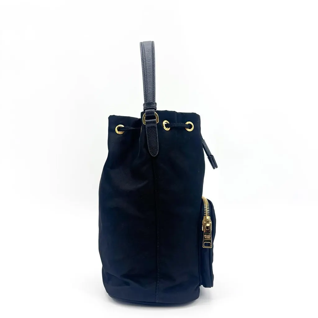 Prada Re-Nylon Duet Bucket Bag Black Gold Black Polyamide Good - Model View