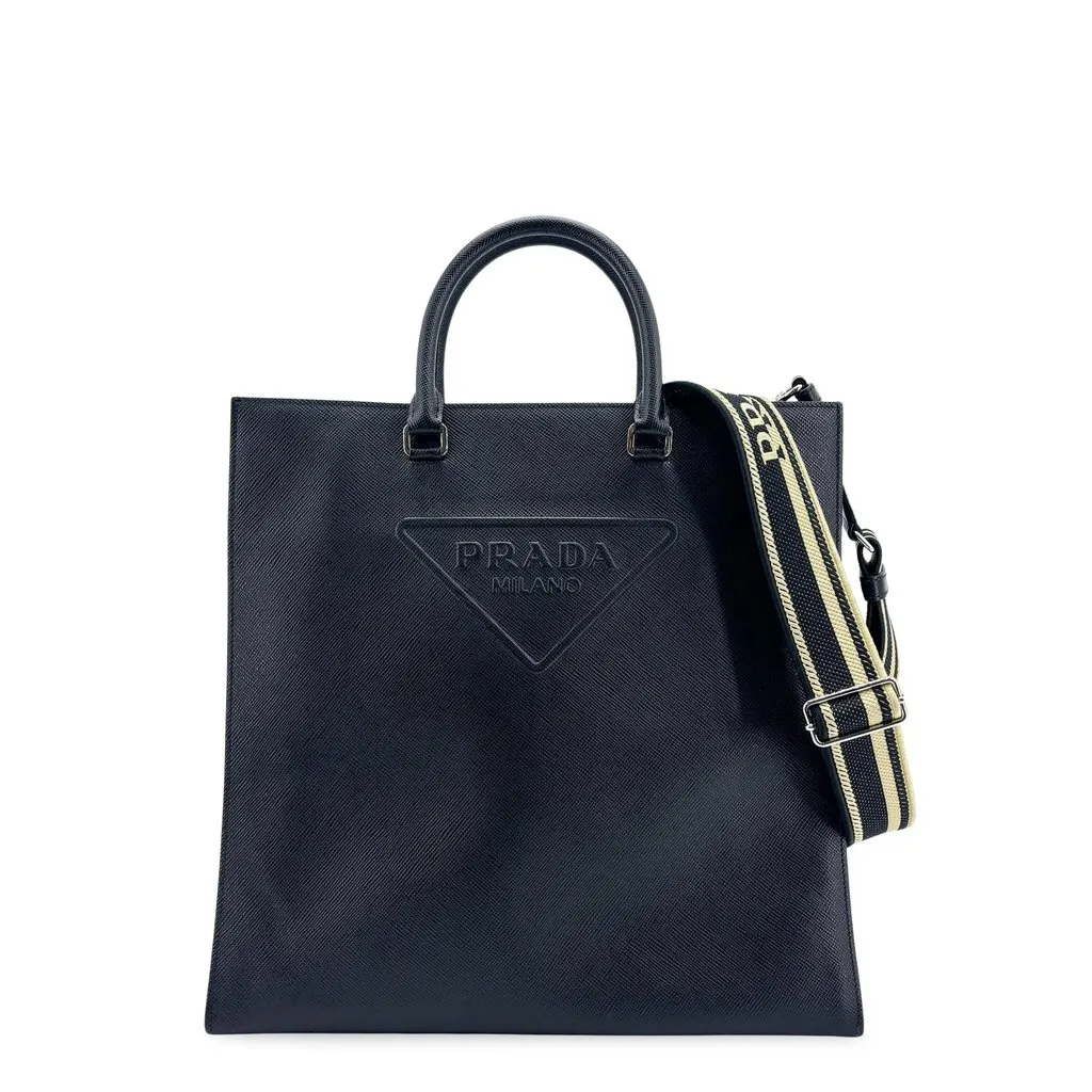 Prada Saffiano Leather Tote Bag Baltico Navy Navy Leather Very good - Front View