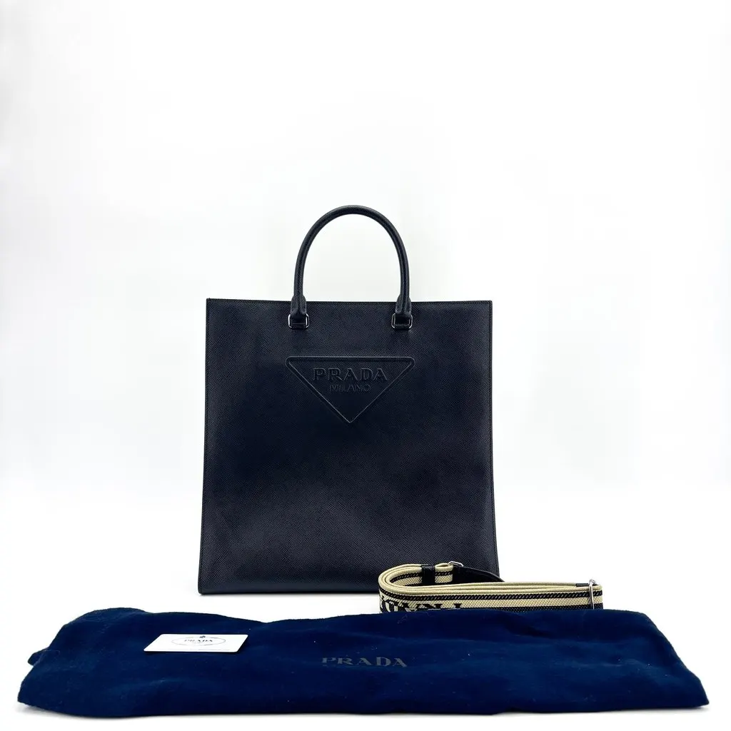 Prada Saffiano Leather Tote Bag Baltico Navy Navy Leather Very good - Back View