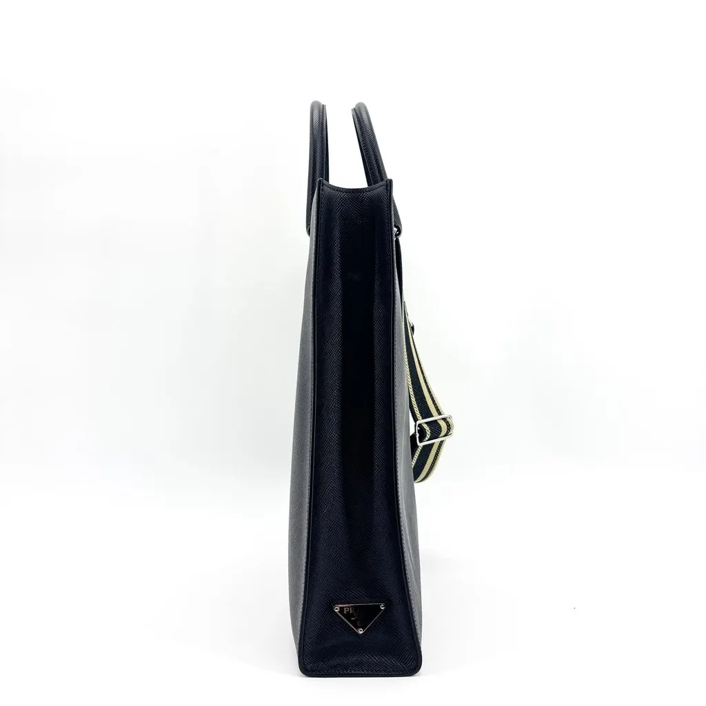 Prada Saffiano Leather Tote Bag Baltico Navy Navy Leather Very good - Box View