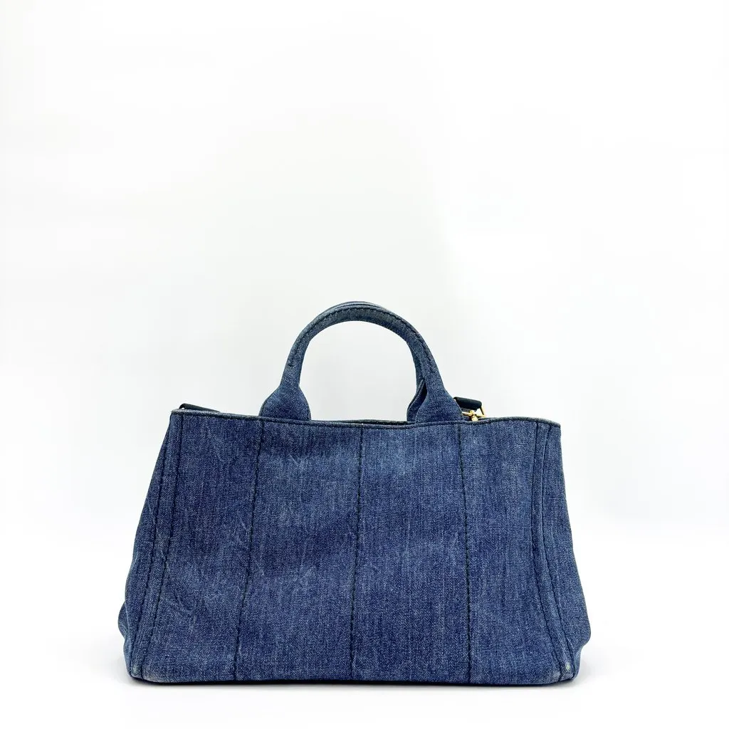 Prada Canapa Denim Tote Bag Small Blue Blue Denim Good - Inside View