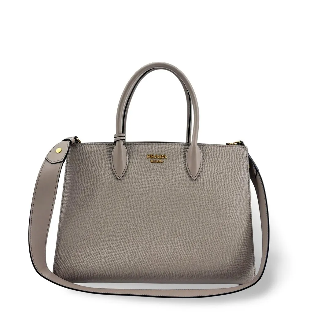 Prada Saffiano City Leather Tote Bag Gray MultiColor Leather Good - Front View