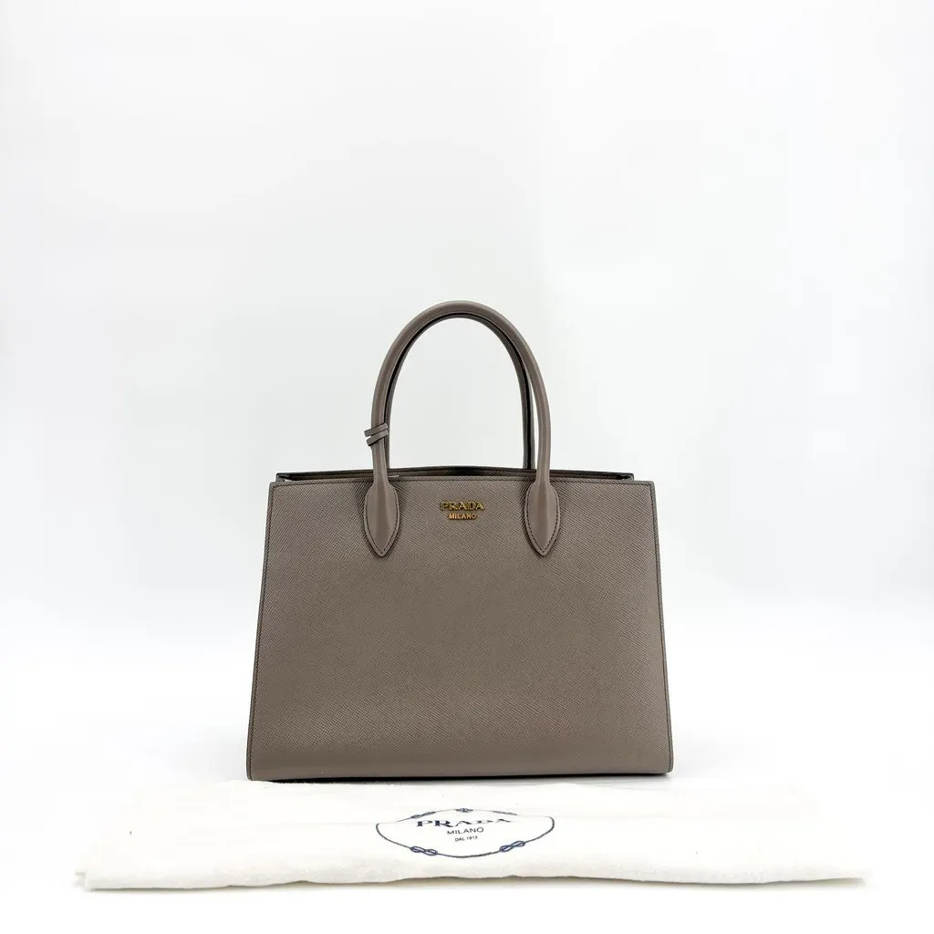 Prada Saffiano City Leather Tote Bag Gray MultiColor Leather Good - Back View