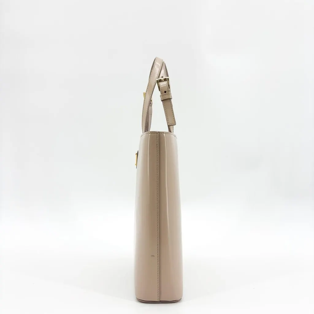 Prada Brushed Leather Small Shopping Tote Bag in Beige Beige Leather Good - Model View