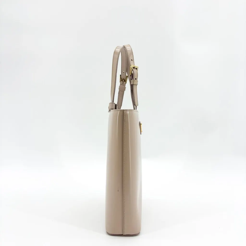 Prada Brushed Leather Small Shopping Tote Bag in Beige Beige Leather Good - Box View