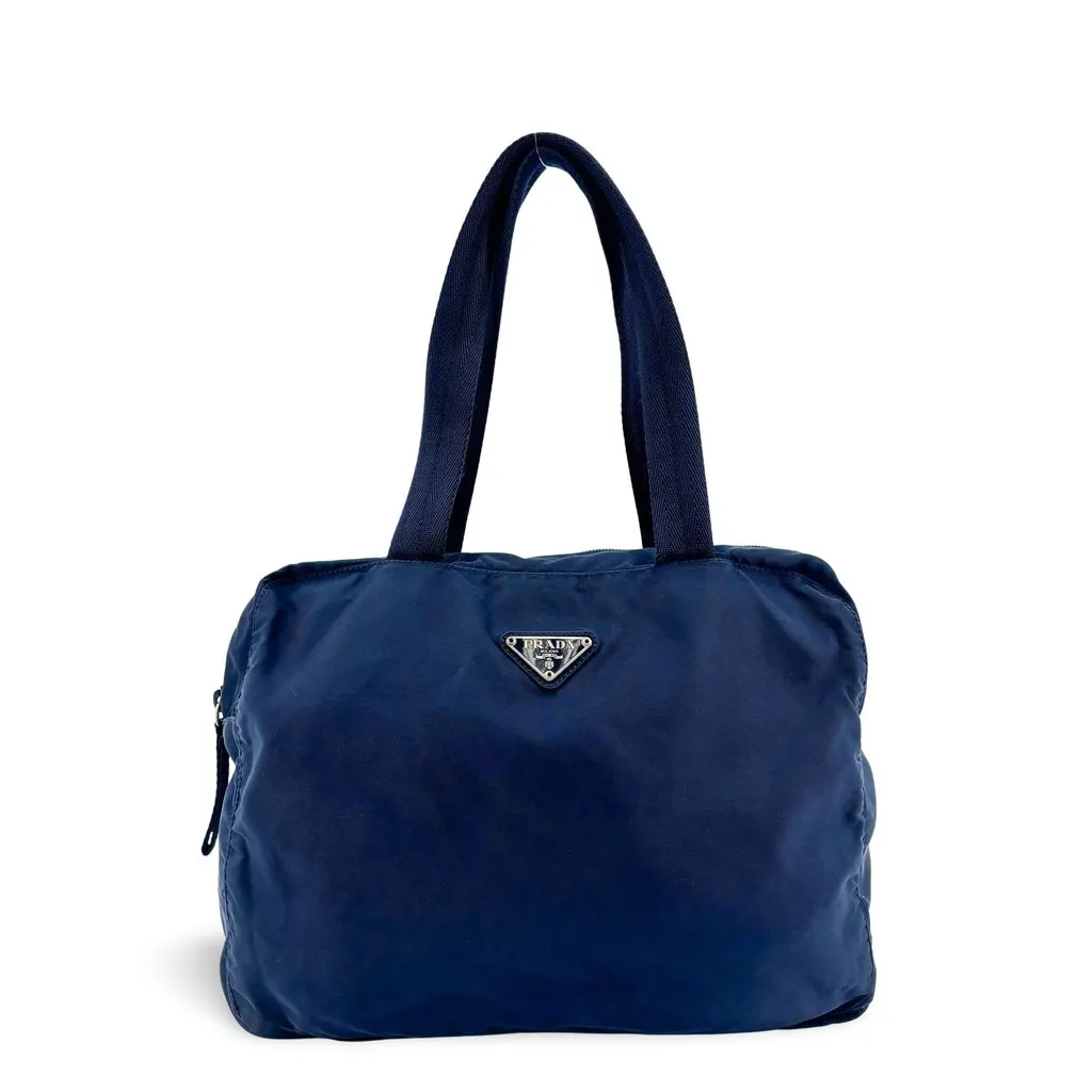 Prada Tessuto Nylon Tote Bag Navy Navy Polyamide Fair - Front View