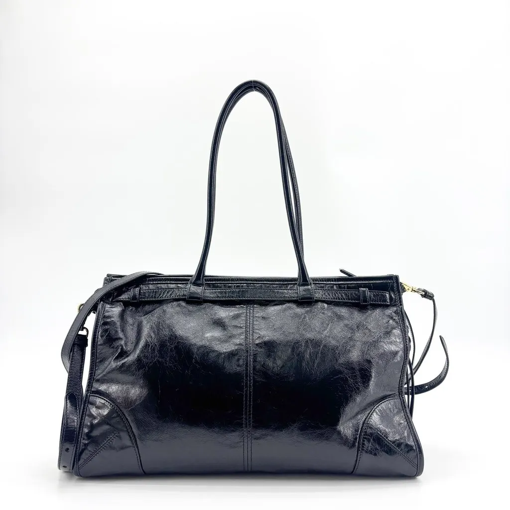 Prada Vitello Shine Buckle Tote Shoulder Bag Black Black Leather Good - Inside View