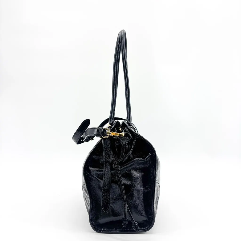 Prada Vitello Shine Buckle Tote Shoulder Bag Black Black Leather Good - Model View