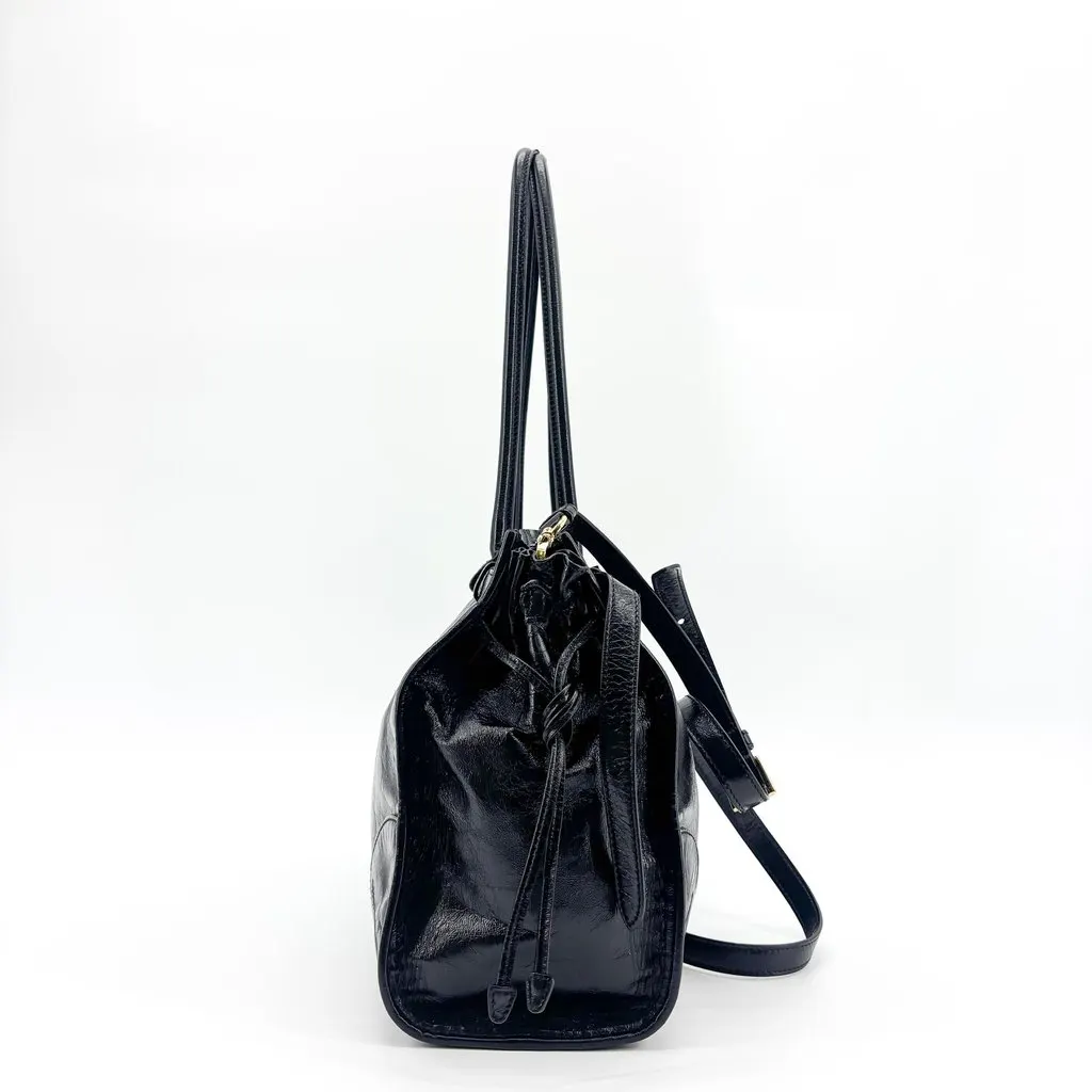 Prada Vitello Shine Buckle Tote Shoulder Bag Black Black Leather Good - Box View
