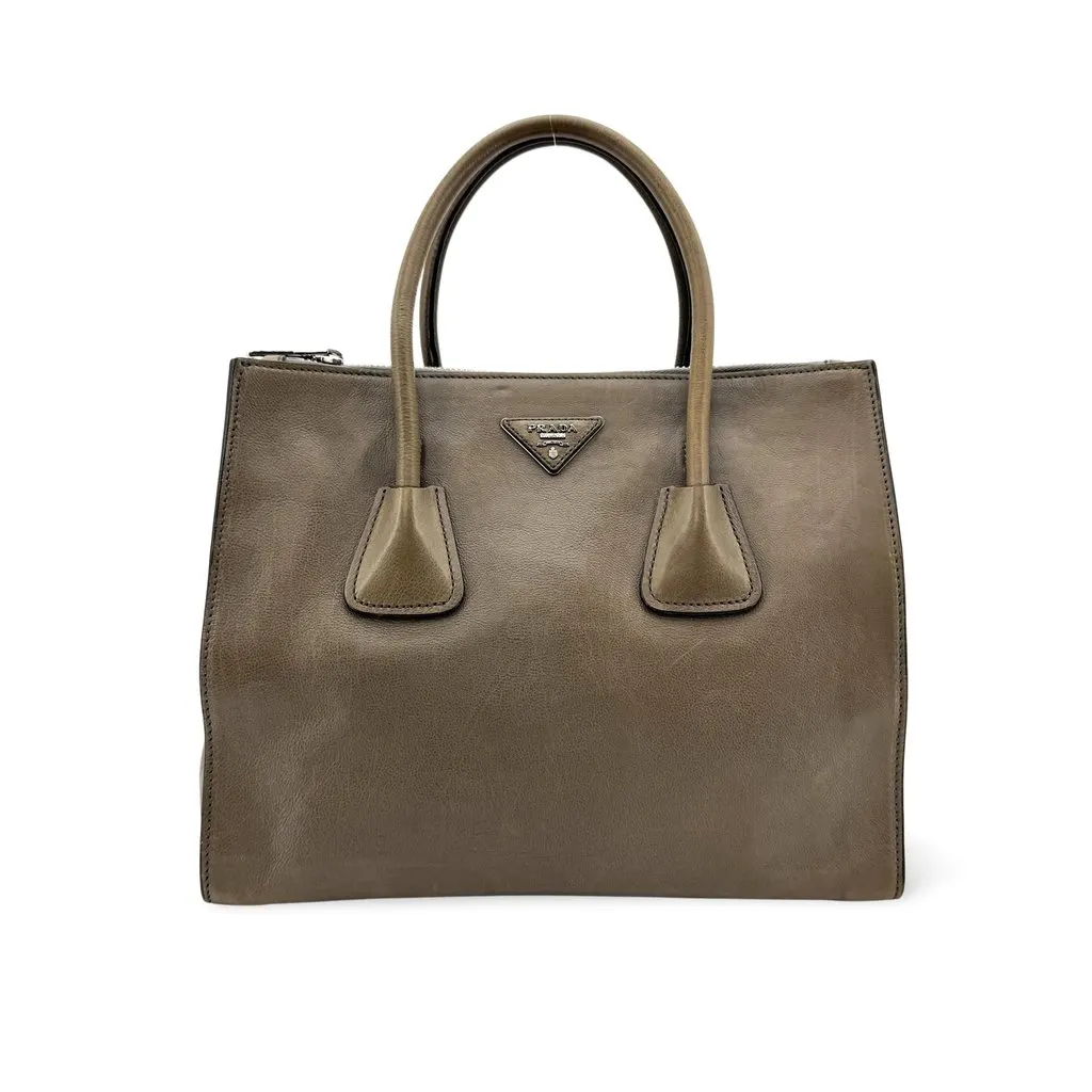 Prada Glace Calf Twin Pocket Tote Bag Brown Brown Leather Very good - Front View