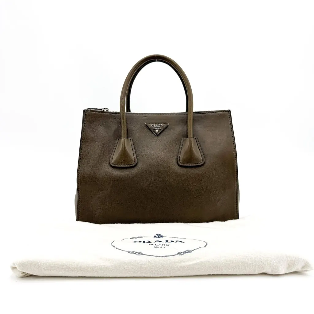 Prada Glace Calf Twin Pocket Tote Bag Brown Brown Leather Very good - Back View