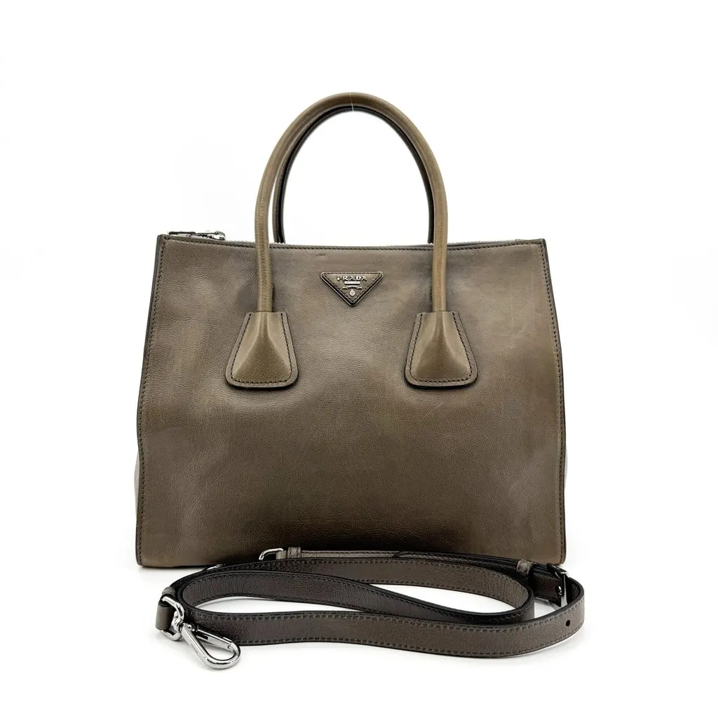 Prada Glace Calf Twin Pocket Tote Bag Brown Brown Leather Very good - Inside View