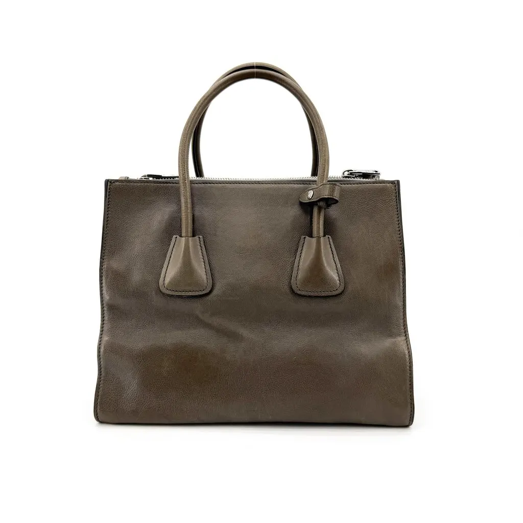 Prada Glace Calf Twin Pocket Tote Bag Brown Brown Leather Very good - Model View