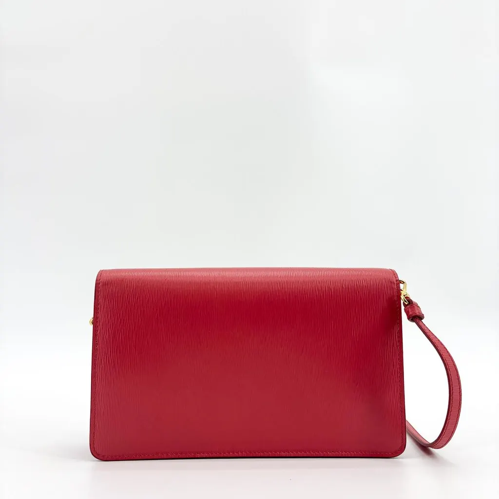Prada Vitello Move Flap Shoulder Bag Red Red Leather Good - Back View