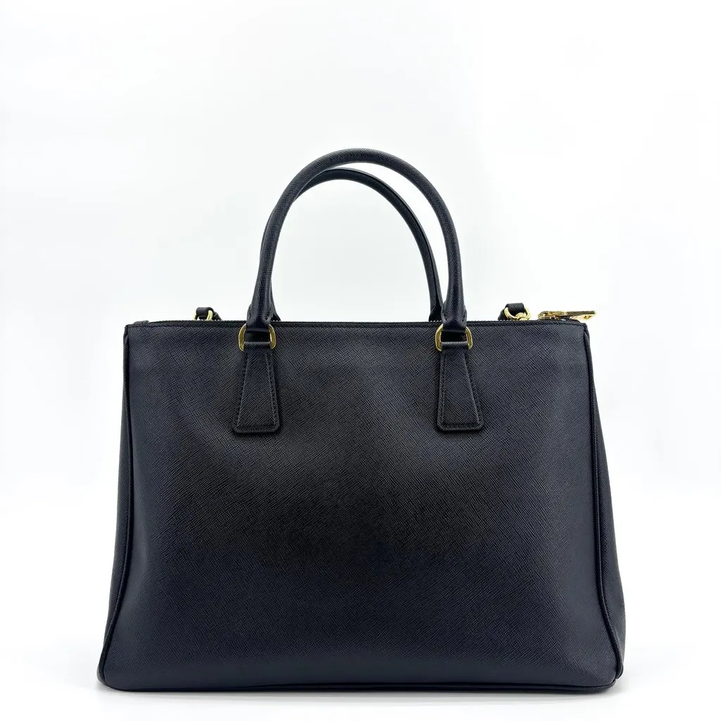 Prada Saffiano Galleria Medium Shoulder Tote Bag Black Gold Black Leather Good - Inside View