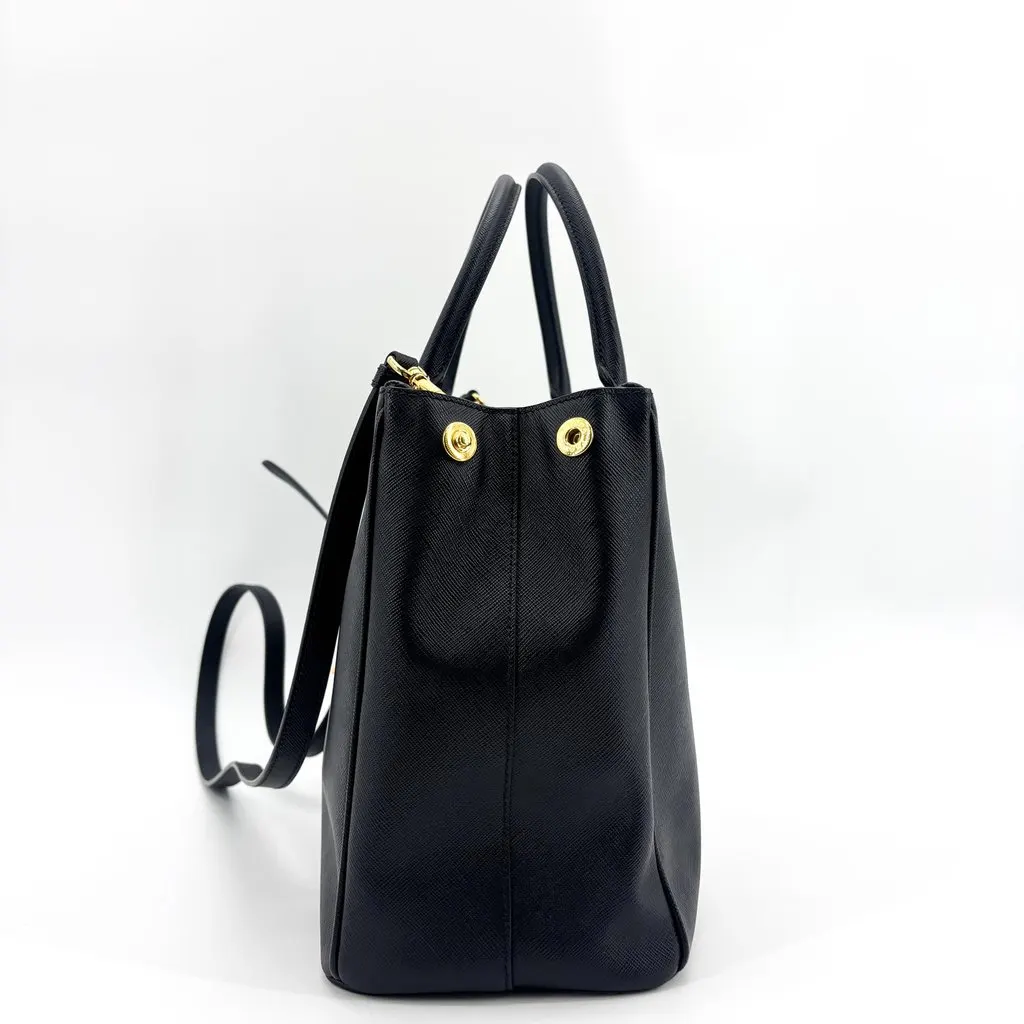 Prada Saffiano Galleria Medium Shoulder Tote Bag Black Gold Black Leather Good - Model View