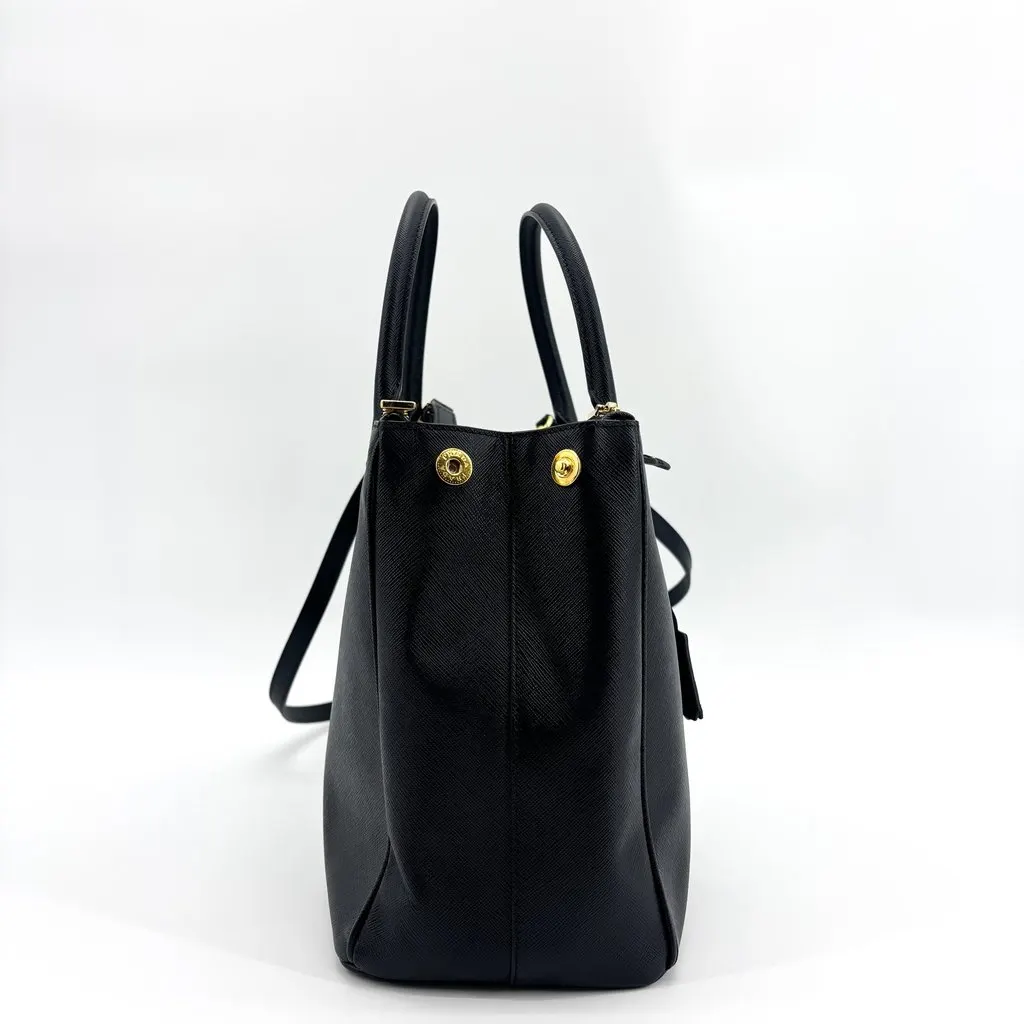 Prada Saffiano Galleria Medium Shoulder Tote Bag Black Gold Black Leather Good - Box View