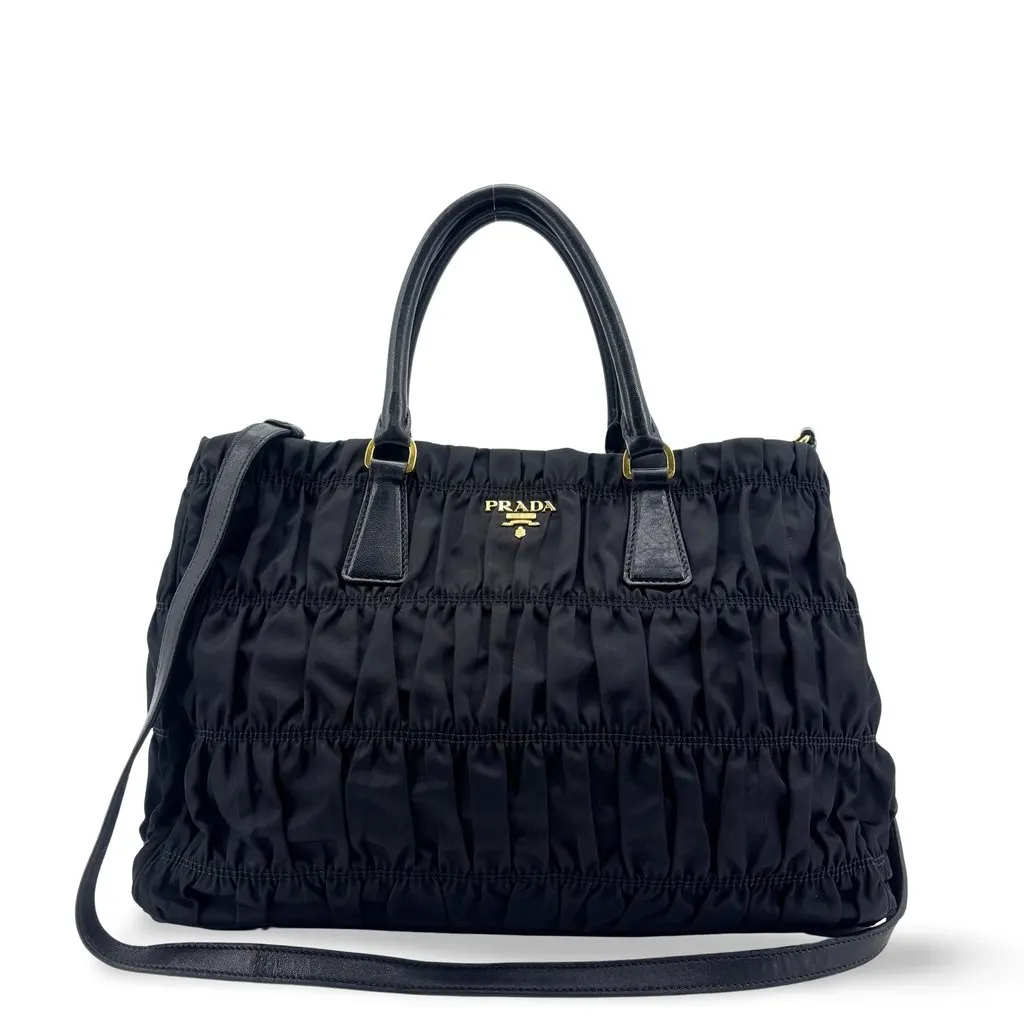 Prada Tessuto Gaufre 2way Tote Bag Black Black Polyamide Good - Front View