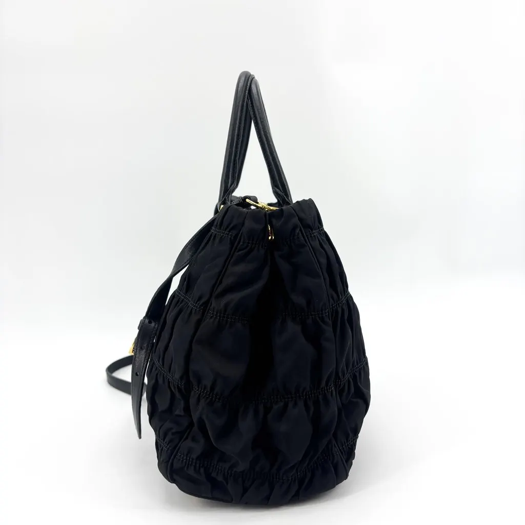 Prada Tessuto Gaufre 2way Tote Bag Black Black Polyamide Good - Model View