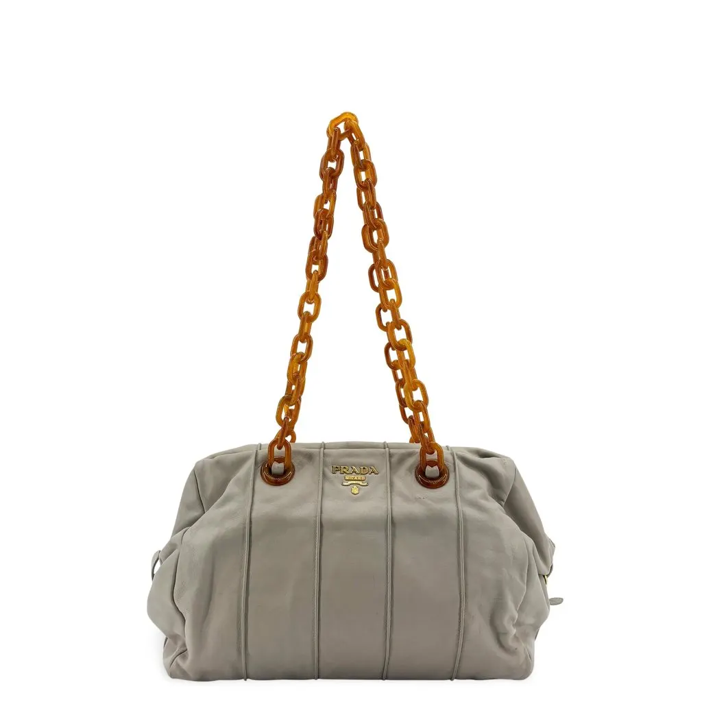 Prada Nappa Leather Tortoiseshell Chain Shoulder Bag Gray Brown Leather Good - Front View