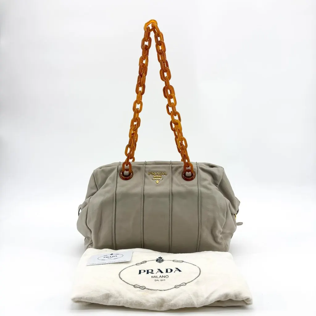 Prada Nappa Leather Tortoiseshell Chain Shoulder Bag Gray Brown Leather Good - Back View