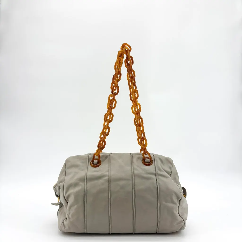 Prada Nappa Leather Tortoiseshell Chain Shoulder Bag Gray Brown Leather Good - Inside View