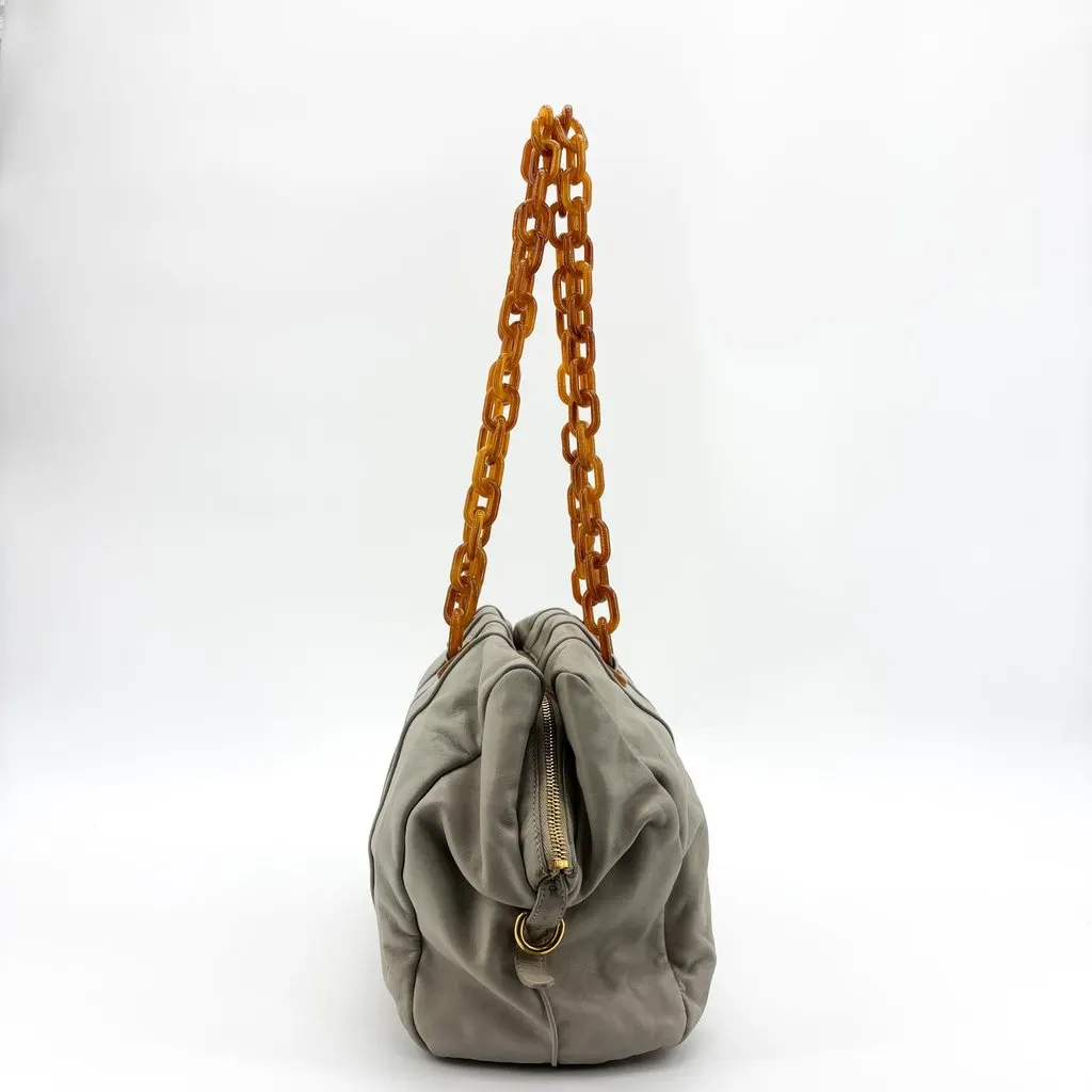 Prada Nappa Leather Tortoiseshell Chain Shoulder Bag Gray Brown Leather Good - Model View
