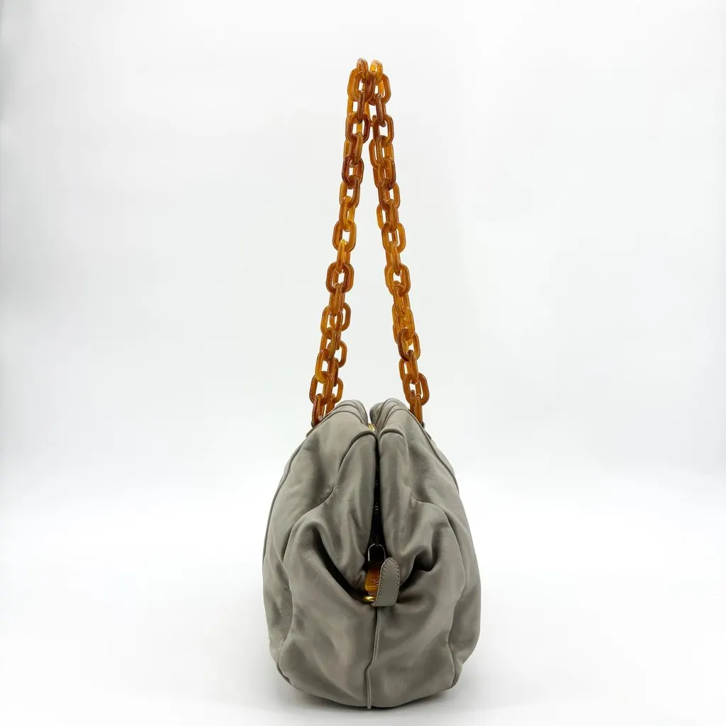 Prada Nappa Leather Tortoiseshell Chain Shoulder Bag Gray Brown Leather Good - Box View