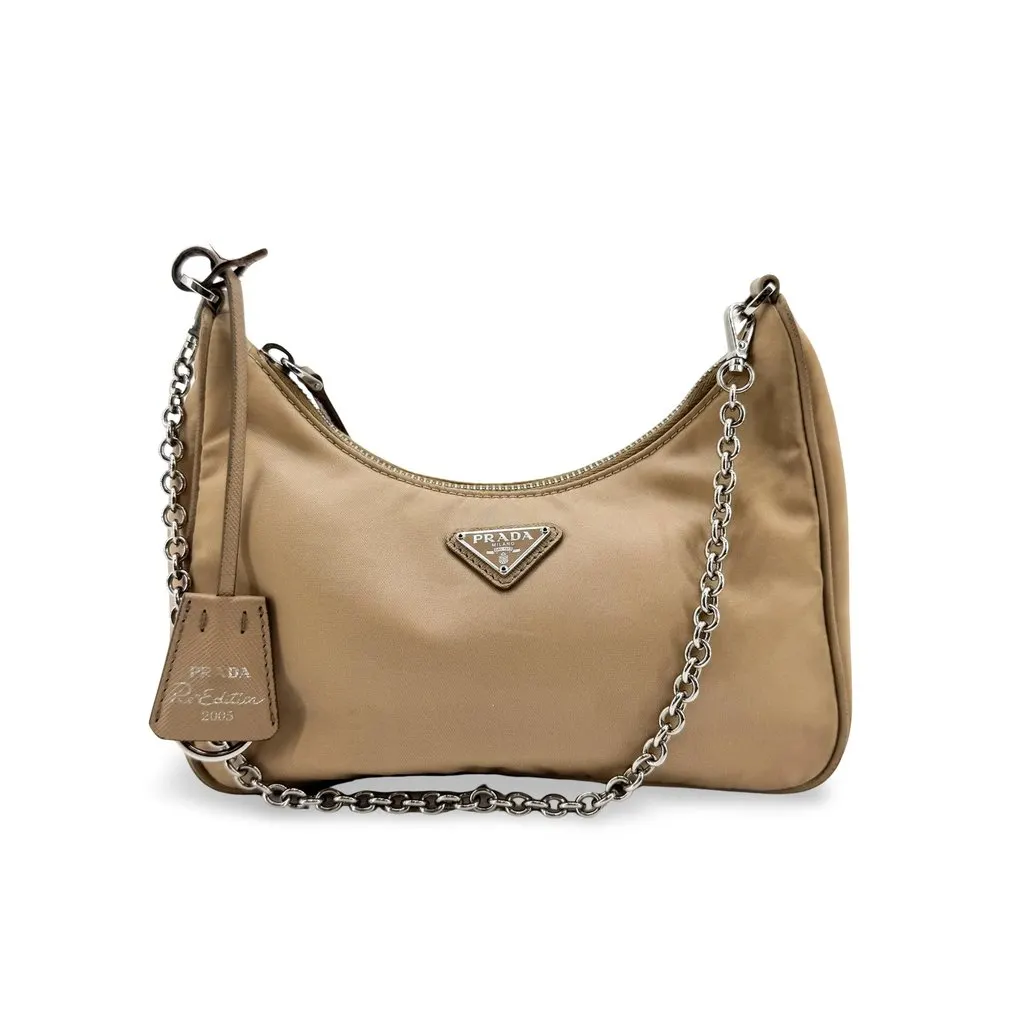 Prada Re-Edition 2005 Re-Nylon shoulder bag Beige Beige Polyamide Very good - Front View