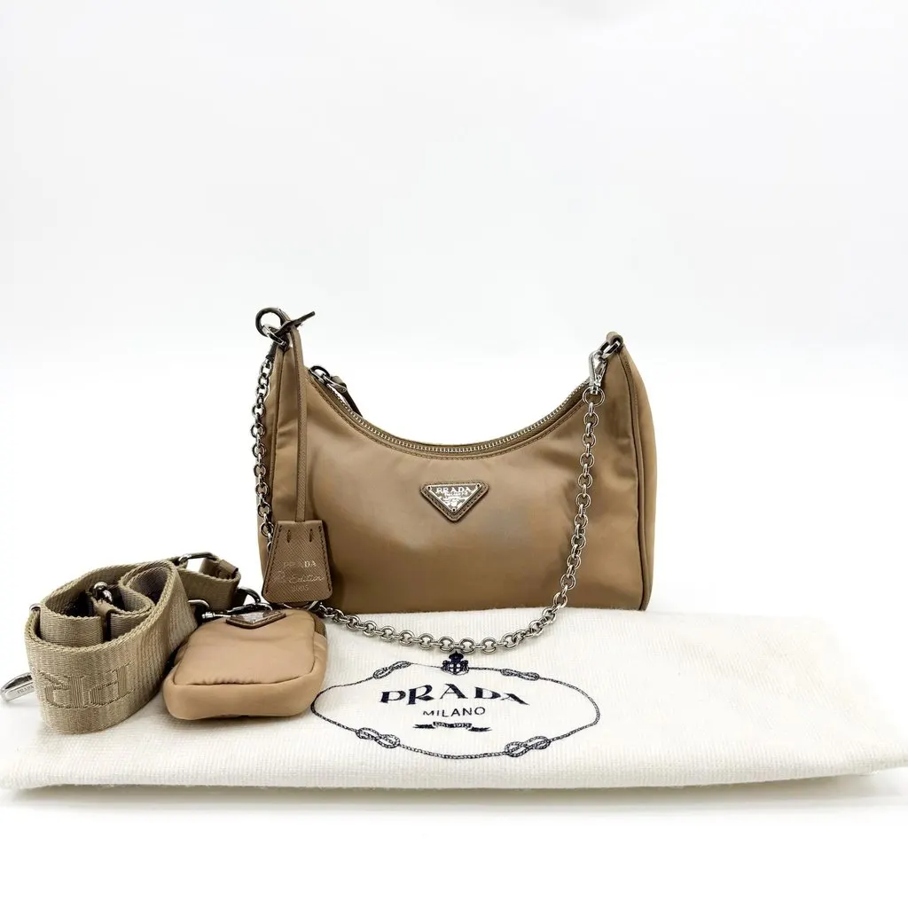 Prada Re-Edition 2005 Re-Nylon shoulder bag Beige Beige Polyamide Very good - Back View