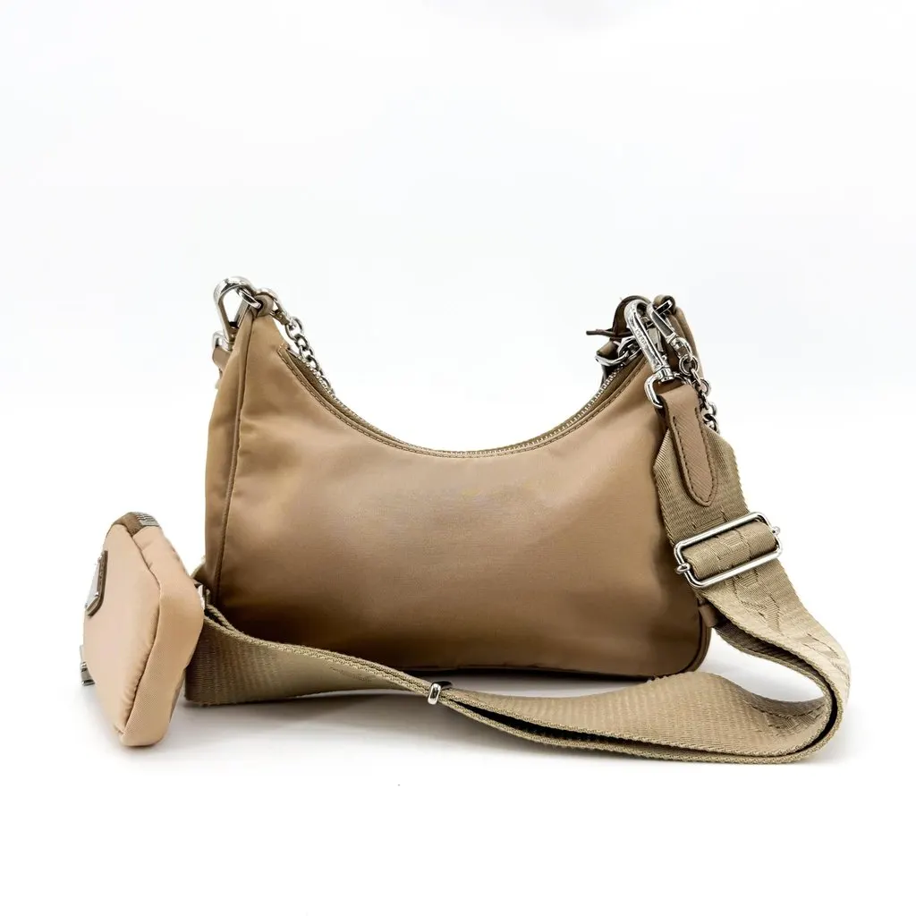 Prada Re-Edition 2005 Re-Nylon shoulder bag Beige Beige Polyamide Very good - Model View