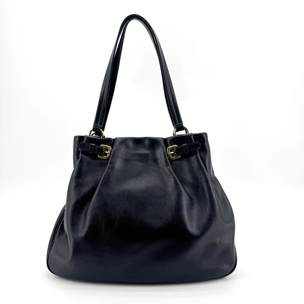 Prada Vitello Phenix Buckle Shoulder Bag Black Gold Black Leather Good - Back View