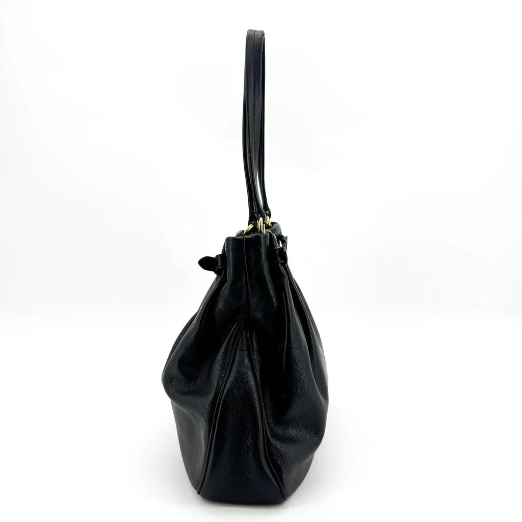 Prada Vitello Phenix Buckle Shoulder Bag Black Gold Black Leather Good - Inside View