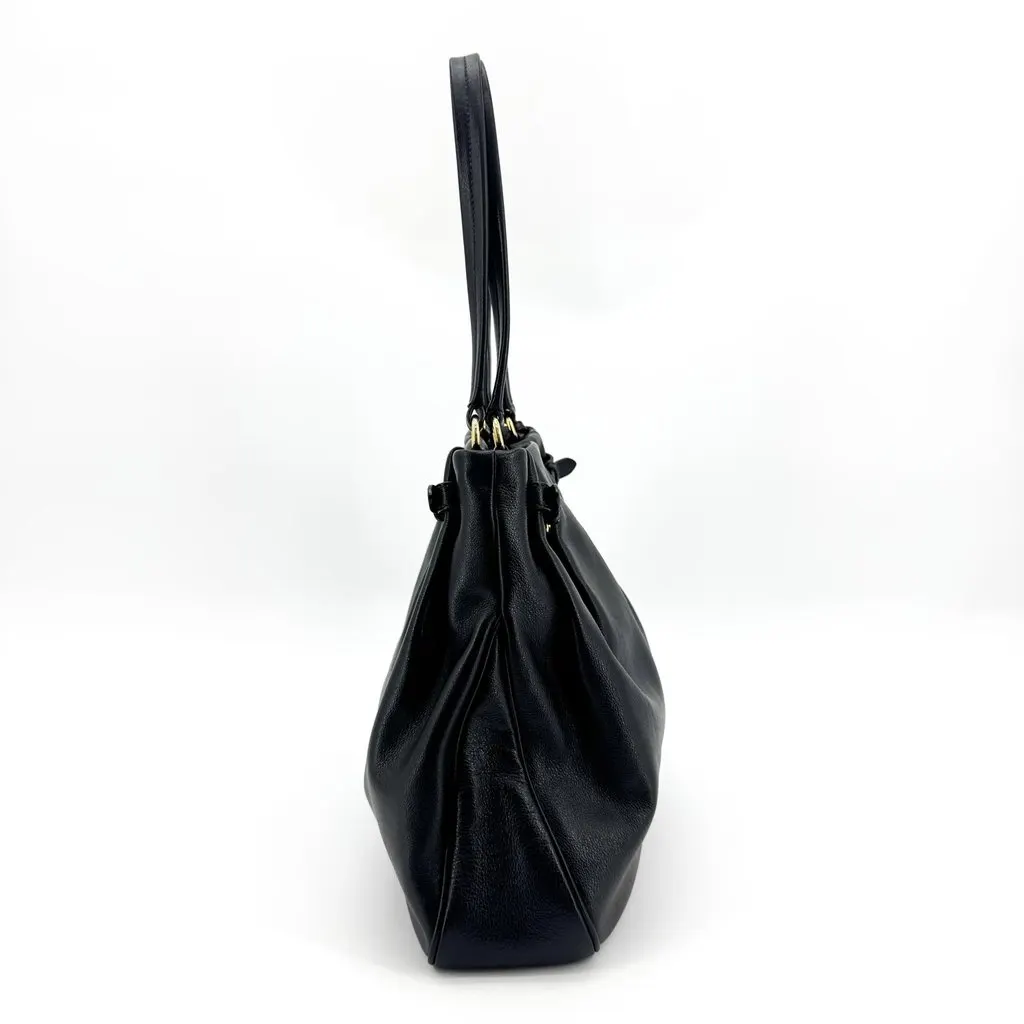 Prada Vitello Phenix Buckle Shoulder Bag Black Gold Black Leather Good - Model View
