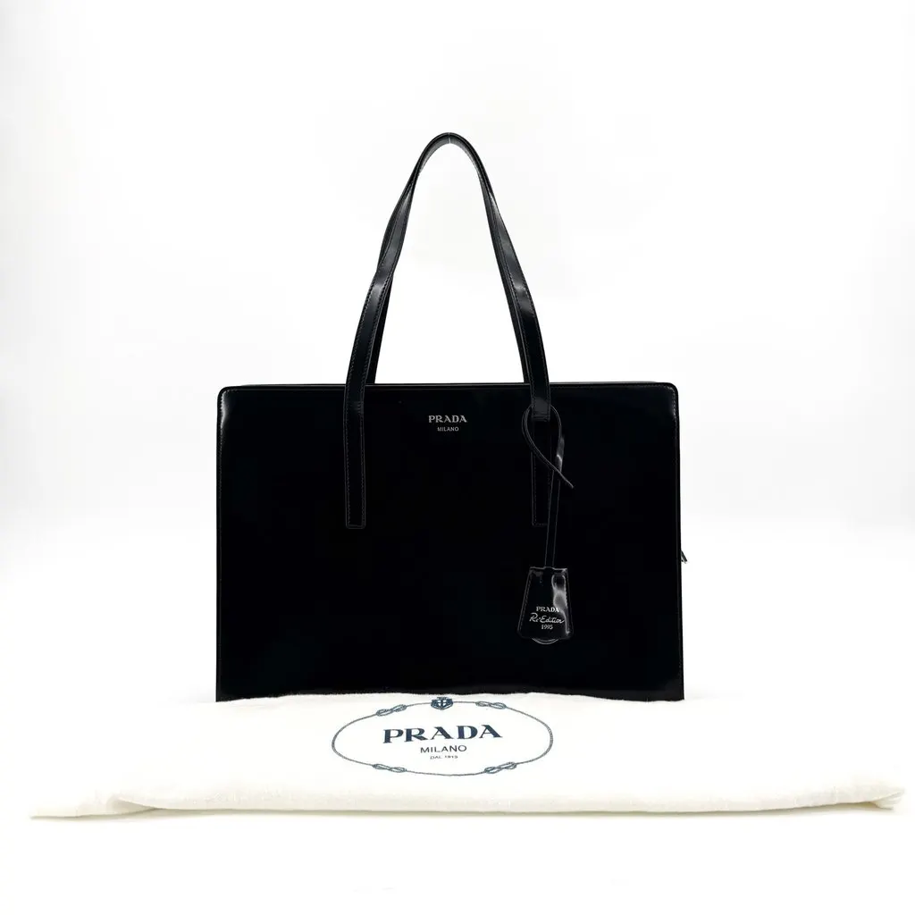 Prada Re-Edition 1995 Brushed Leather Large Handbag Black Black Leather Very good - Back View