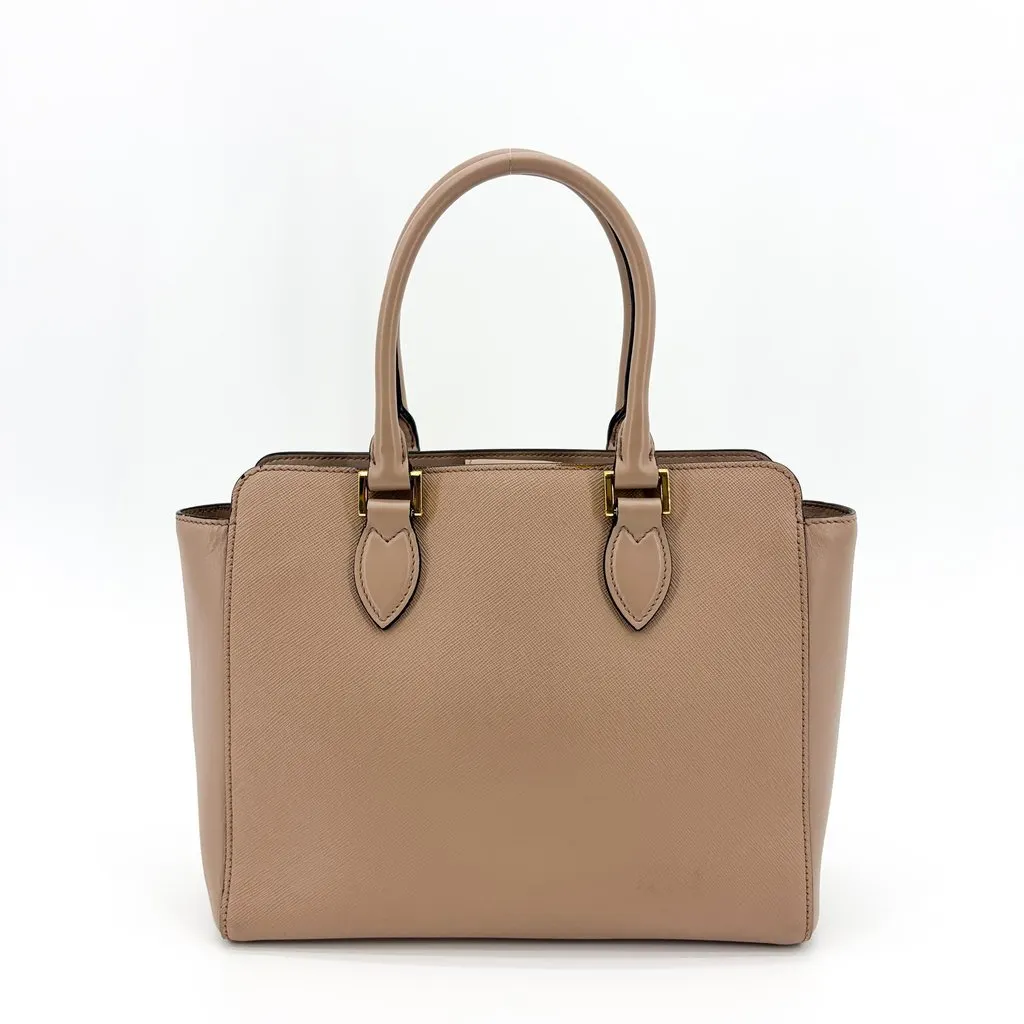 Prada Saffiano Soft Calf Two-Way Tote Bag Cammeo Gold Beige Leather Good - Inside View