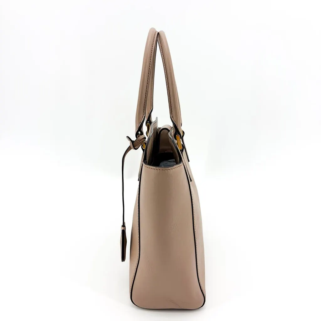 Prada Saffiano Soft Calf Two-Way Tote Bag Cammeo Gold Beige Leather Good - Model View