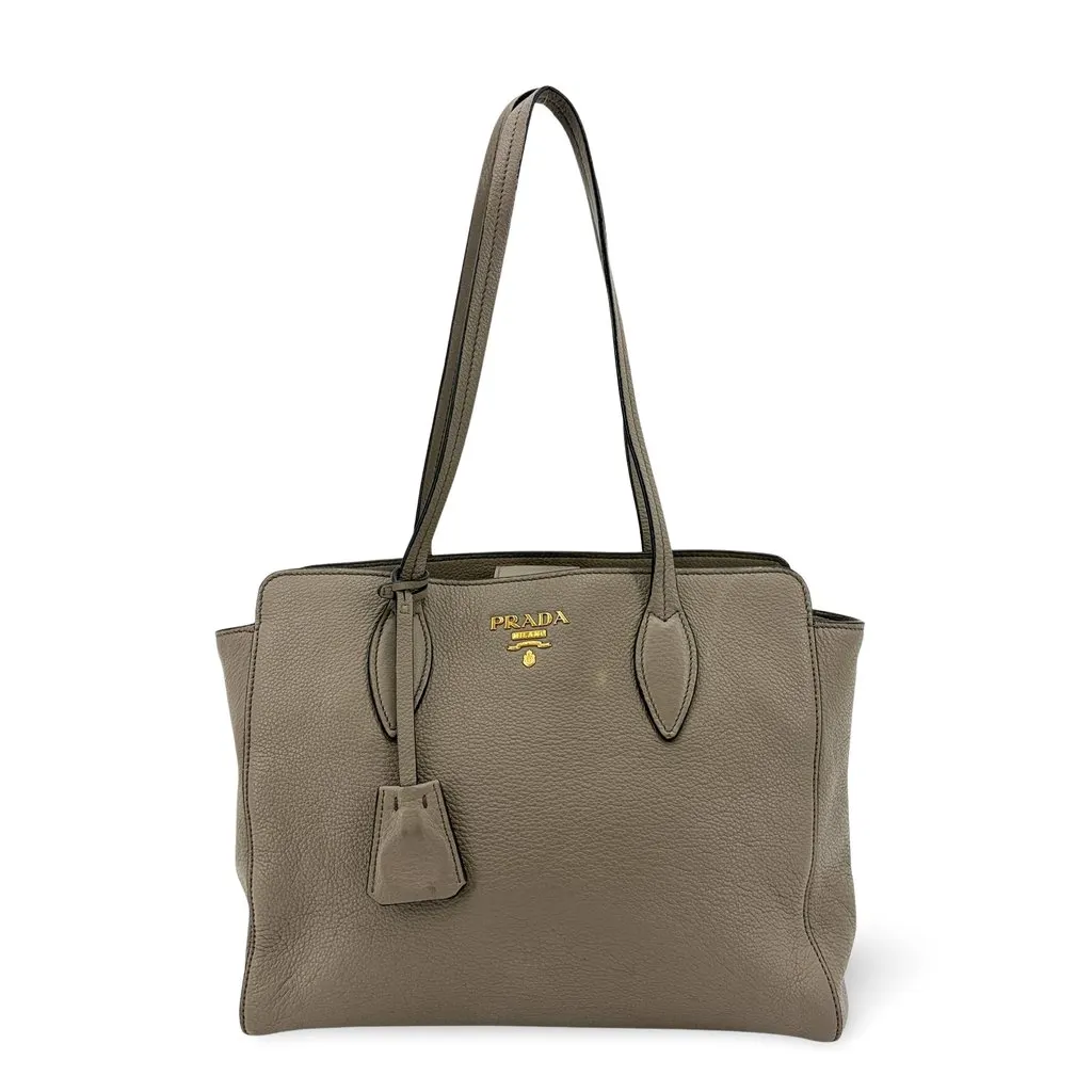 Prada Vitello Phenix Shoulder Tote Bag Gray MultiColor Leather Good - Front View