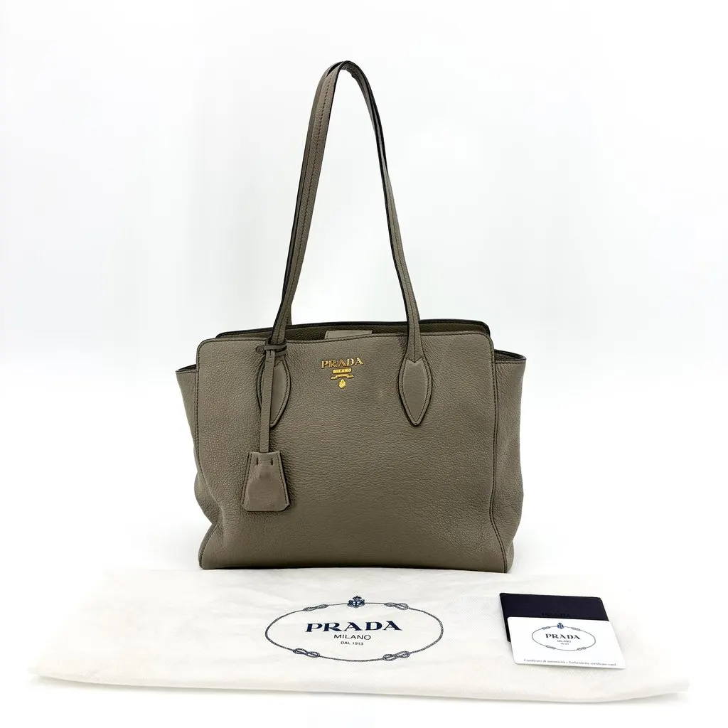 Prada Vitello Phenix Shoulder Tote Bag Gray MultiColor Leather Good - Back View