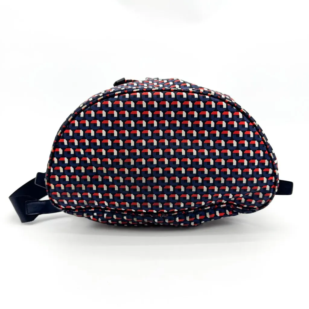 Prada Geometric Print Fabric Backpack Navy Red Beige Leather Good - Box View
