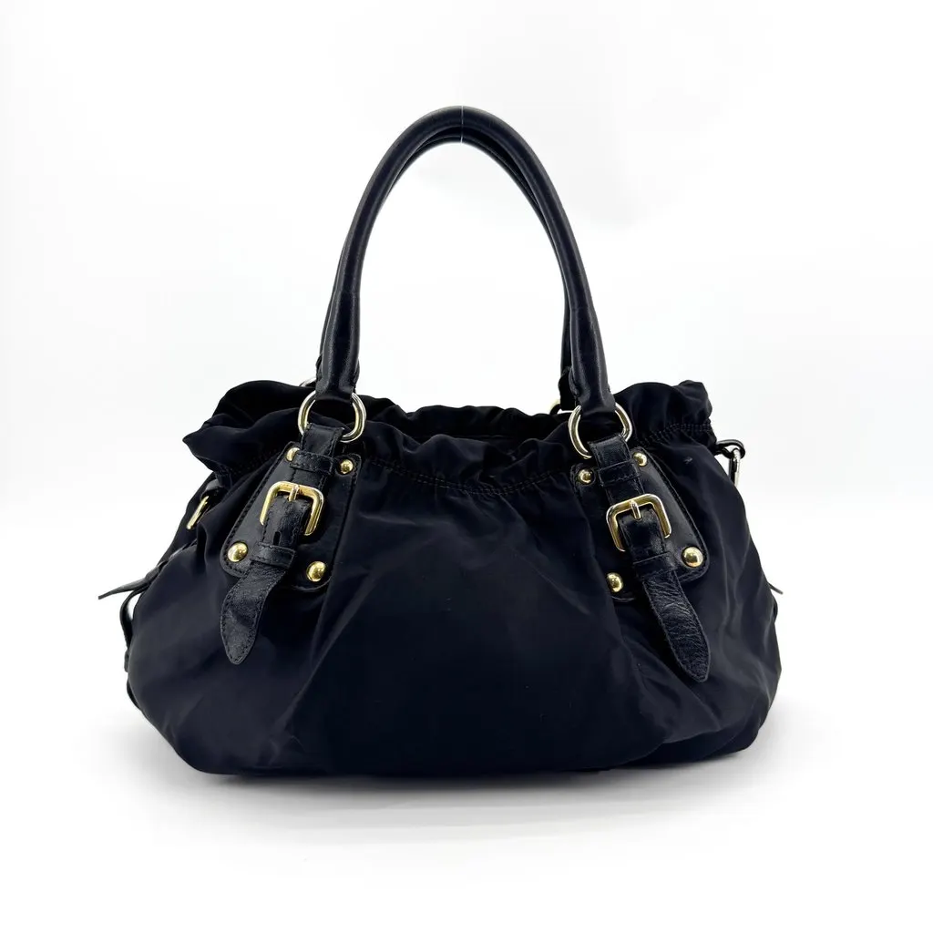 Prada Tessuto Gaufre Nylon Handbag Black Gold Black Polyamide Fair - Inside View
