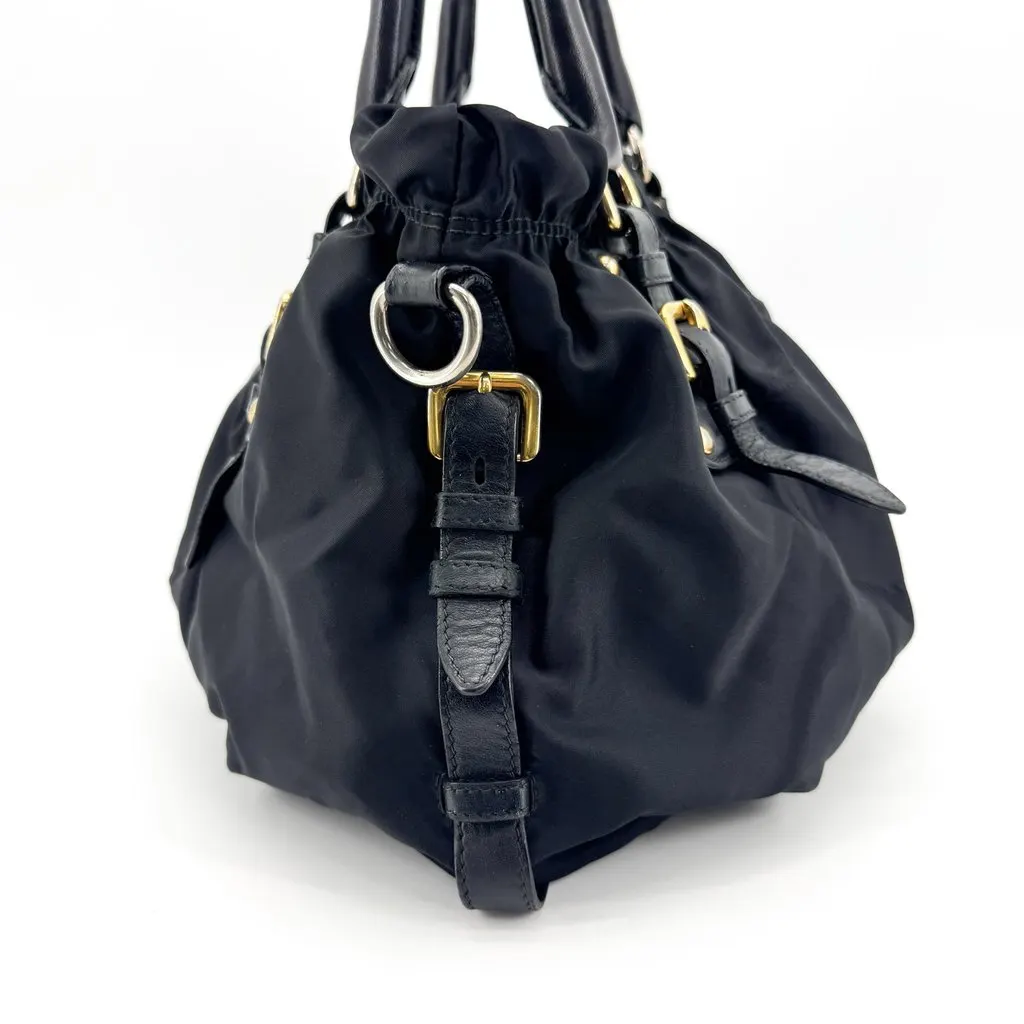 Prada Tessuto Gaufre Nylon Handbag Black Gold Black Polyamide Fair - Box View