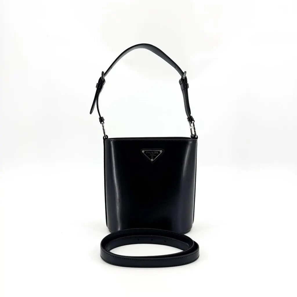 Prada Brushed Leather Bucket Bag Black Black Leather Very good - Inside View
