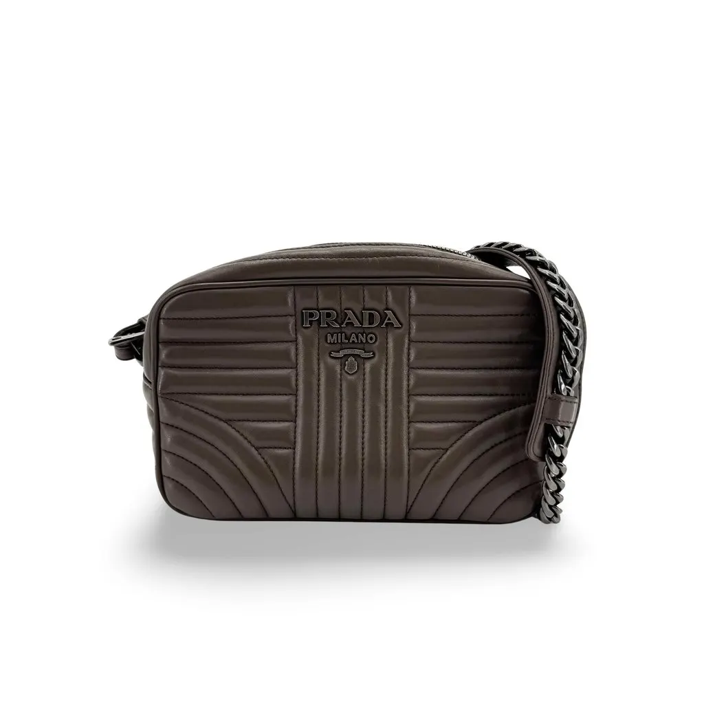 Prada Diagramme Leather Chain Shoulder Bag Dark Brown