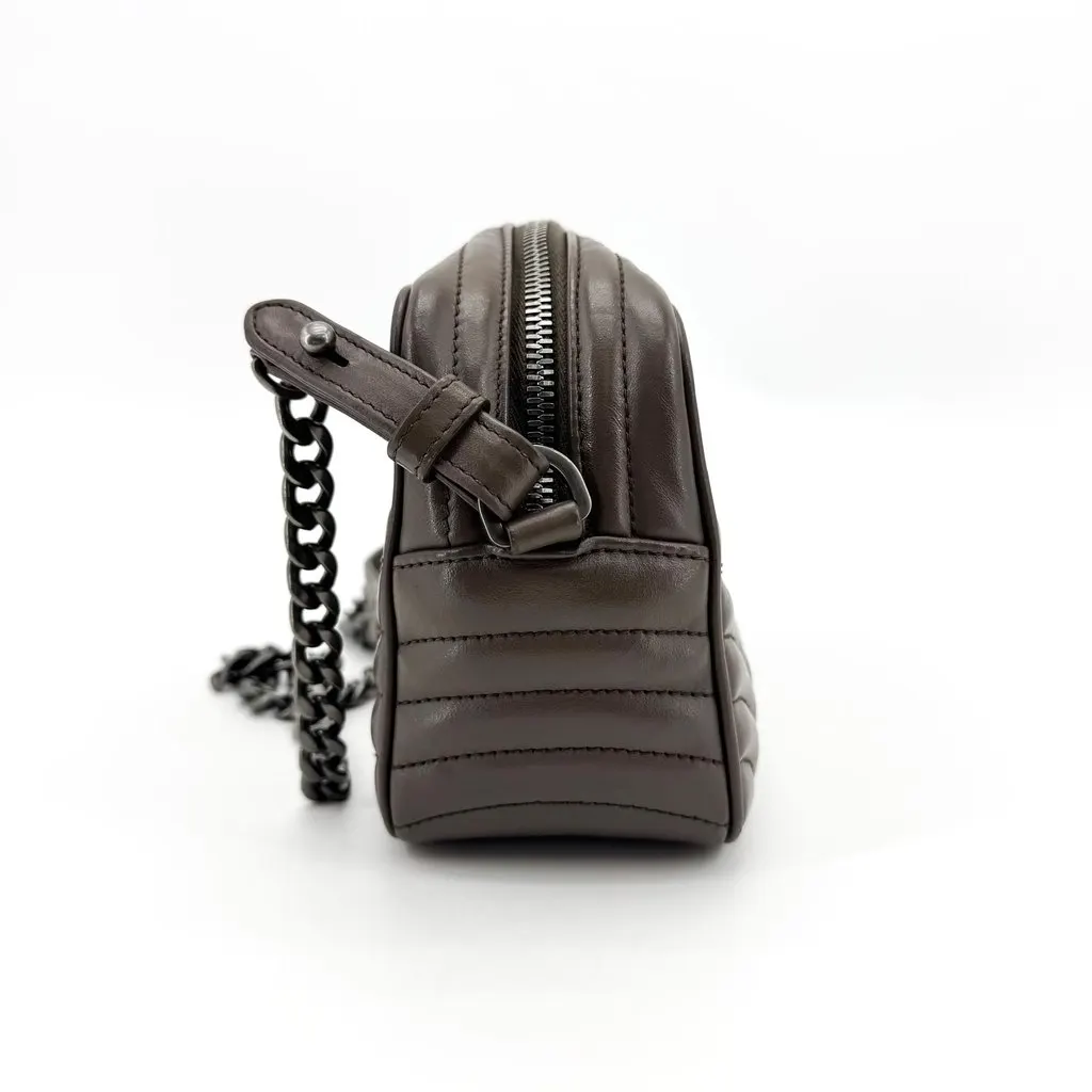 Prada Diagramme Leather Chain Shoulder Bag Dark Brown Brown Leather Good - Inside View