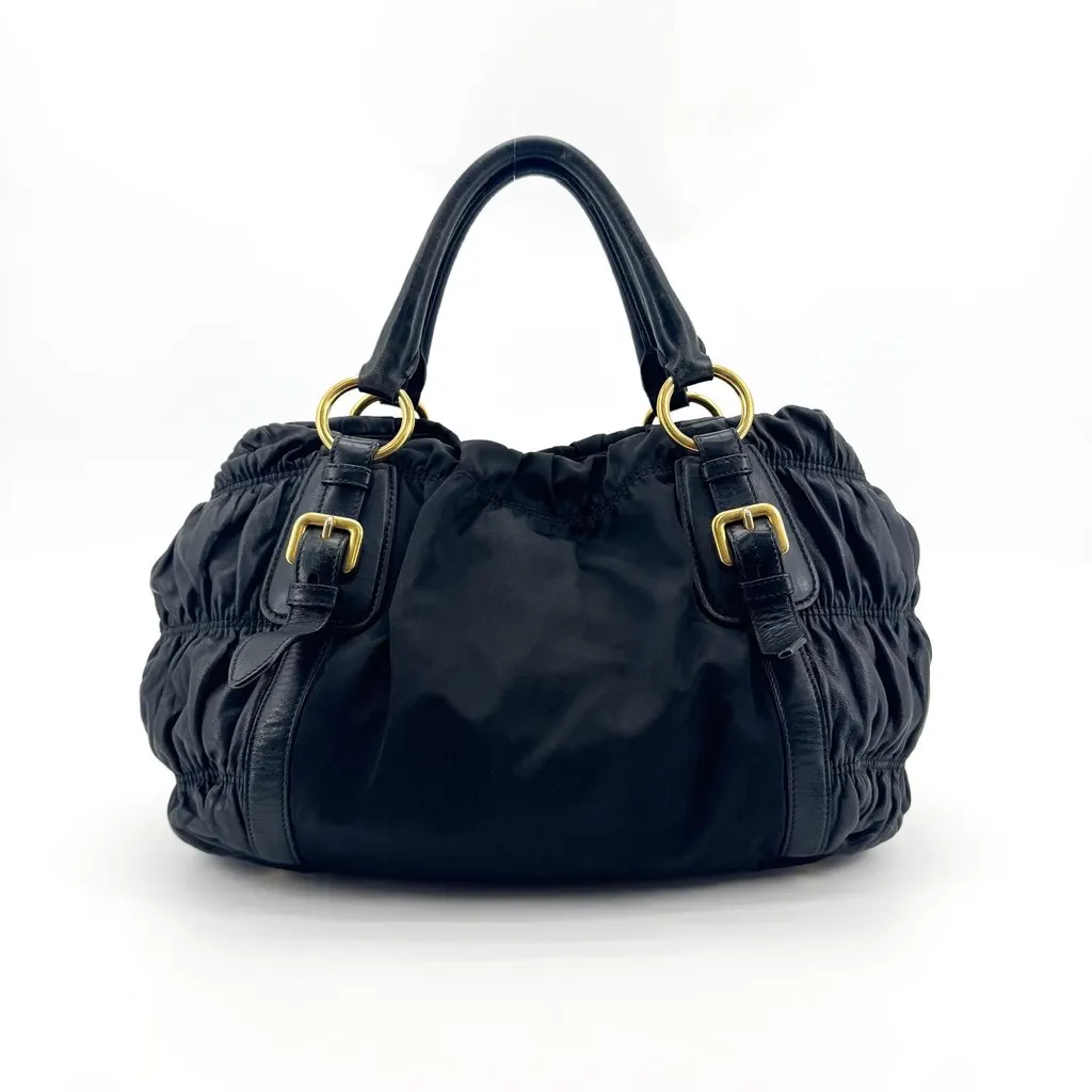 Prada Tessuto Gaufre Handbag Black Gold Black Polyamide Good - Inside View