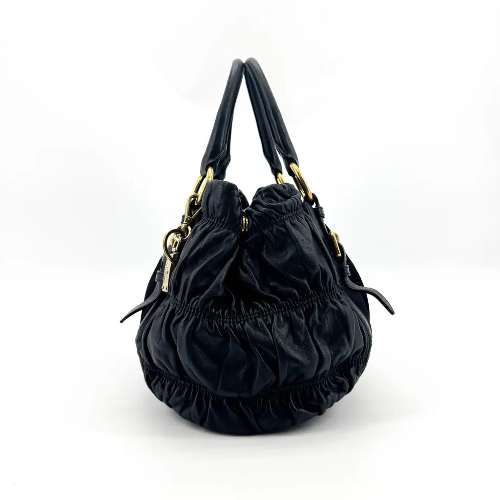 Prada Tessuto Gaufre Handbag Black Gold Black Polyamide Good - Model View