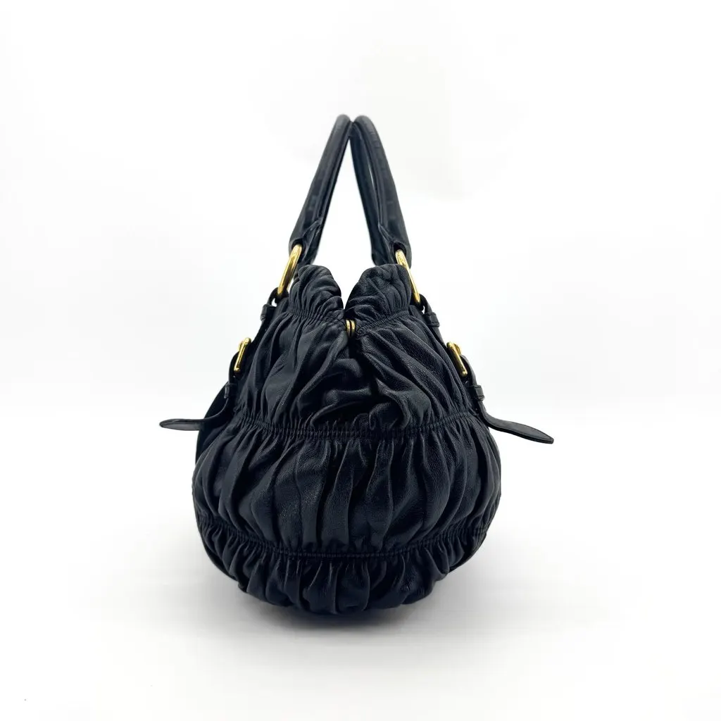 Prada Tessuto Gaufre Handbag Black Gold Black Polyamide Good - Box View
